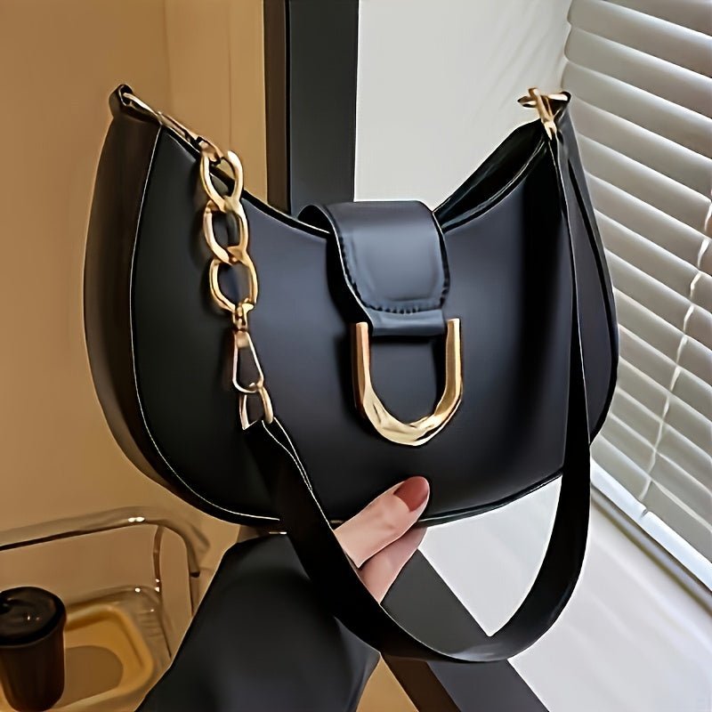 Elegant Black Crescent Moon Shoulder Bag for Women - l3roma