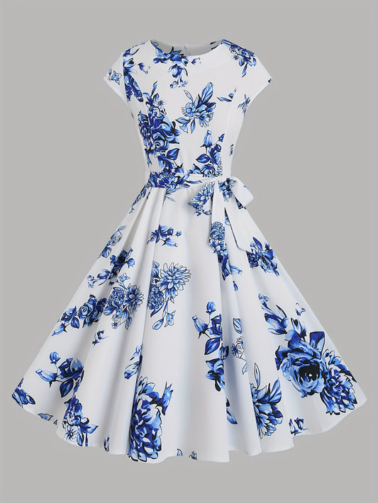 Elegant Floral Print Pendulum Dress - l3roma