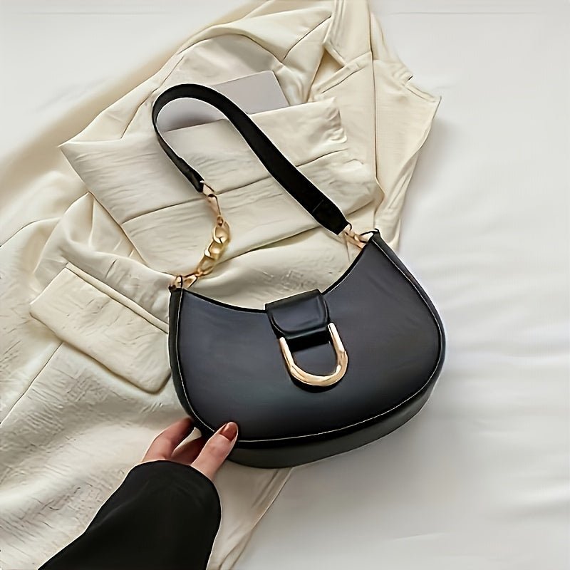 Elegant Black Crescent Moon Shoulder Bag for Women - l3roma