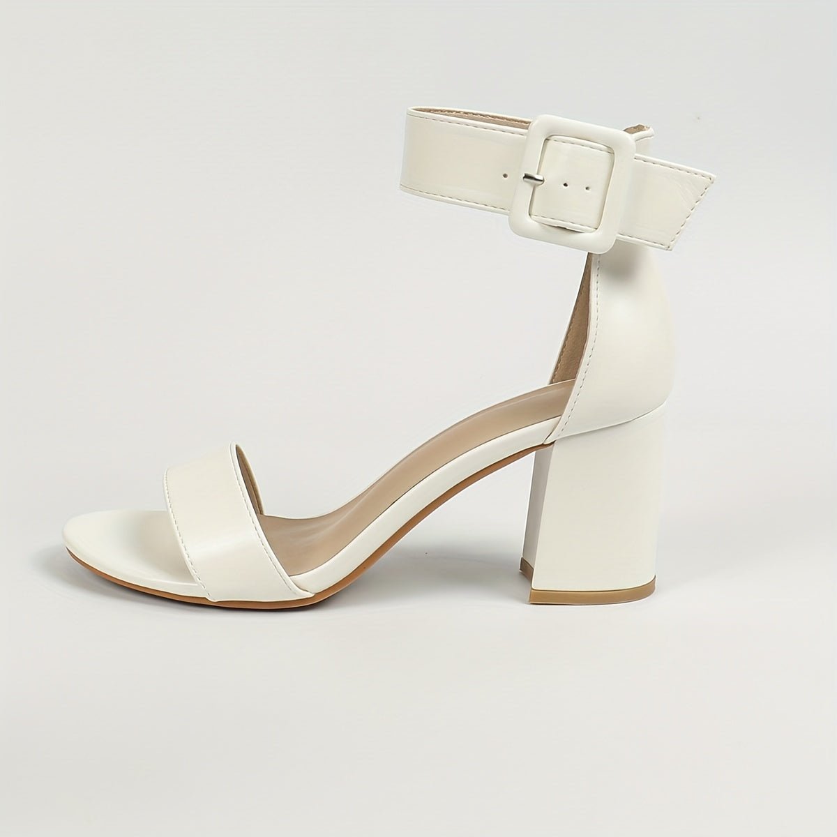 Elegant Women's White Block Heel Sandals - l3roma