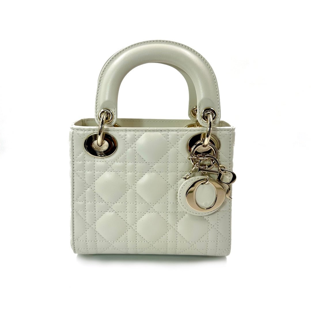 Dior White Cannage Leather Mini Lady Dior Tote - l3roma