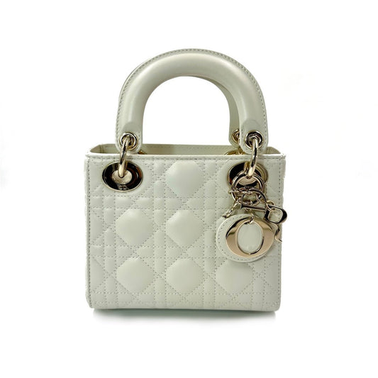 Dior White Cannage Leather Mini Lady Dior Tote - l3roma