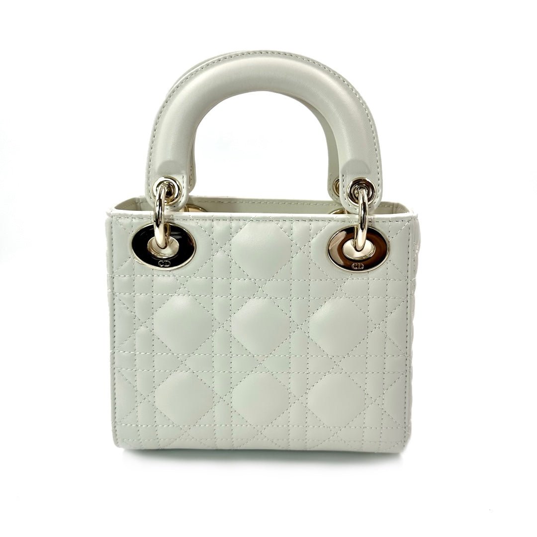 Dior White Cannage Leather Mini Lady Dior Tote - l3roma