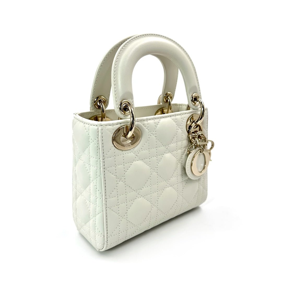 Dior White Cannage Leather Mini Lady Dior Tote - l3roma