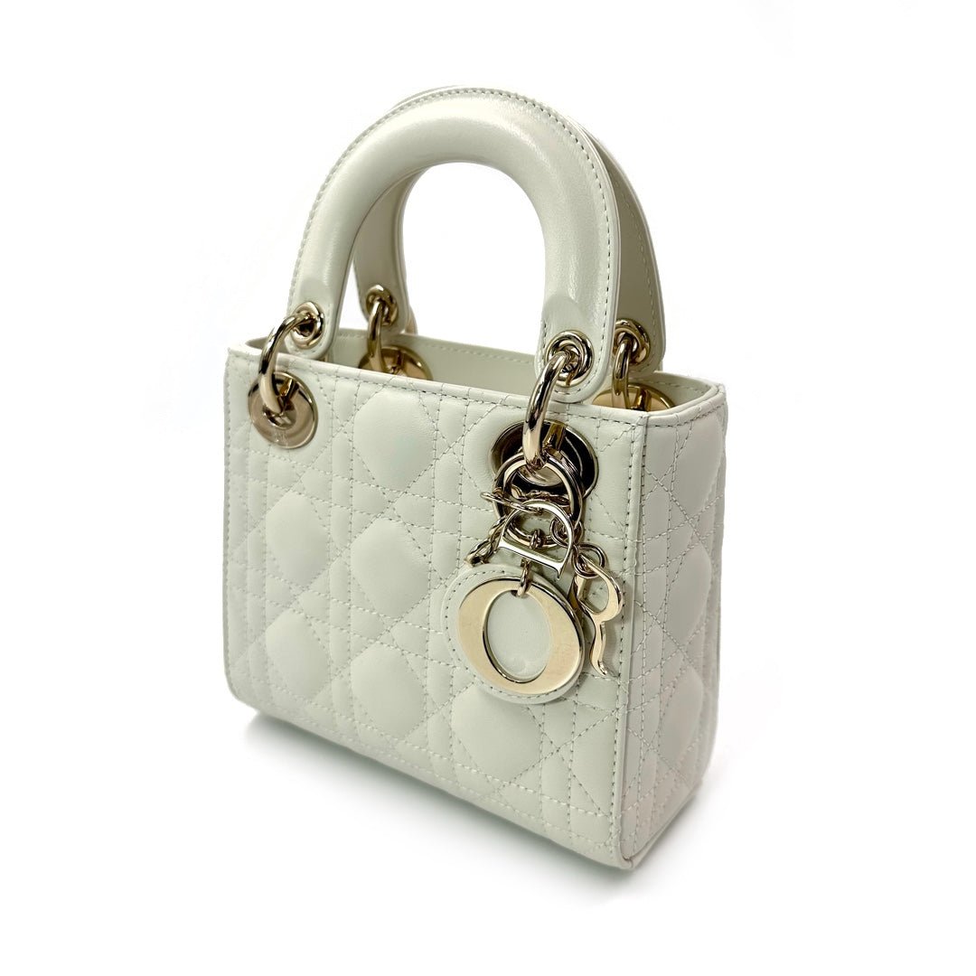 Dior White Cannage Leather Mini Lady Dior Tote - l3roma