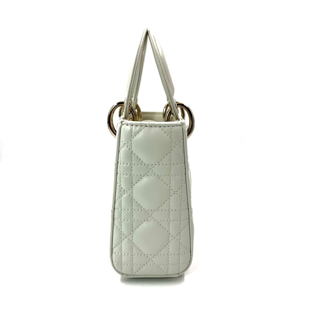 Dior White Cannage Leather Mini Lady Dior Tote - l3roma