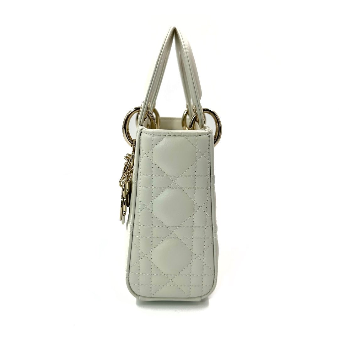 Dior White Cannage Leather Mini Lady Dior Tote - l3roma