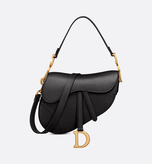 Dior Saddle Bag with Strap Black Grained Calfskin - l3roma