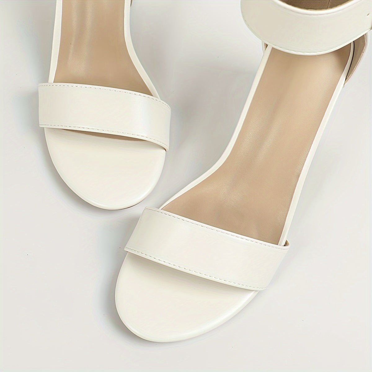 Elegant Women's White Block Heel Sandals - l3roma